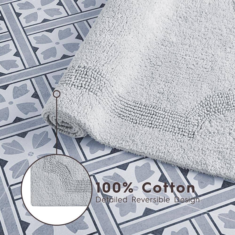 Laura Ashley Light Gray Reversible Cotton Bath Rug 17" x 24"