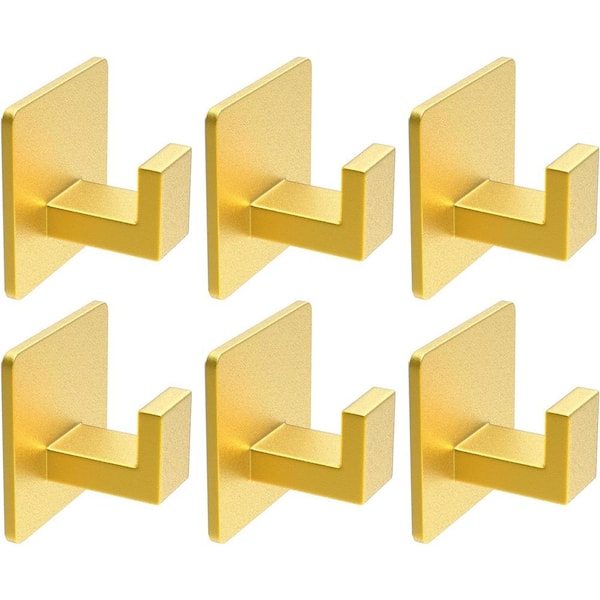PRIMEPLUS 6-Piece Stainless Steel J-Hook Robe/Towel Hook with Square Mount Post in Brushed Gold