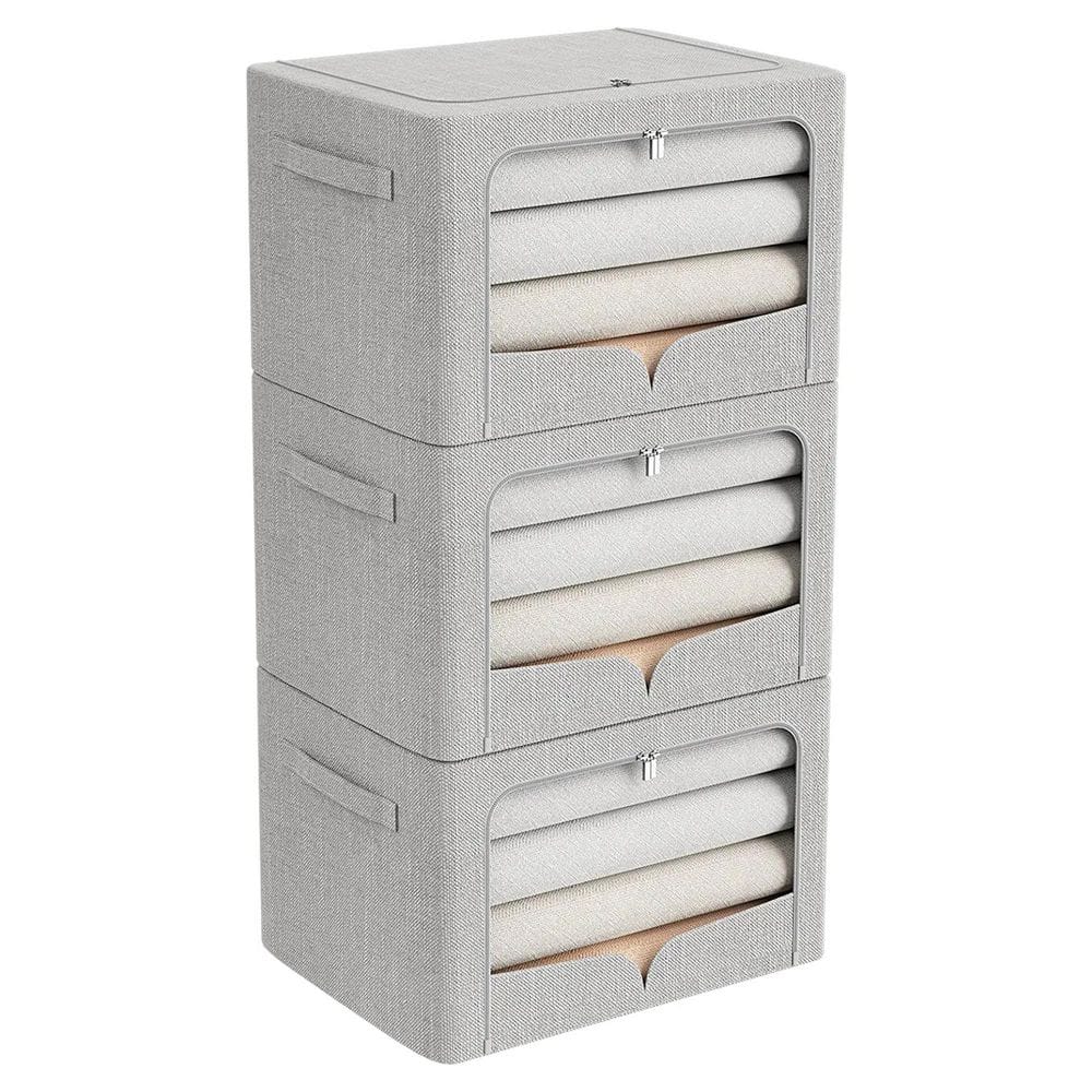 70 Qt. Linen Clothes Storage Bin with Lid in Light Gray (3-Pack) A46A1-bin-669  - The Home Depot, image size:1000x1000
