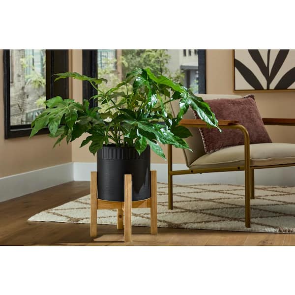 Flora Bunda 10 in. Clementine Medium Black Ceramic Planter (10 in