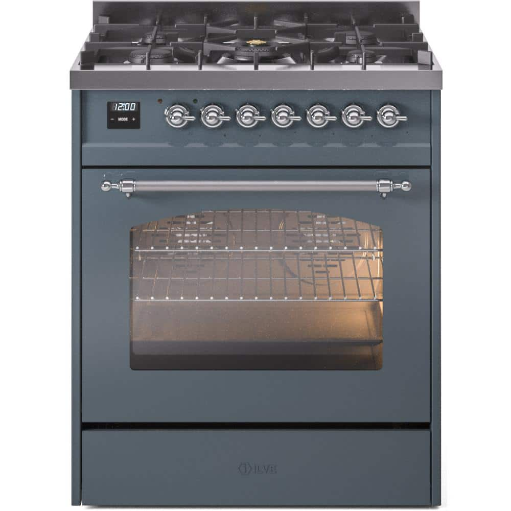 Nostalgie II 30 in. 5-Burner Freestanding Dual Fuel Range in Blue Grey with Chrome Trim -  ILVE, UP30NMPBGC