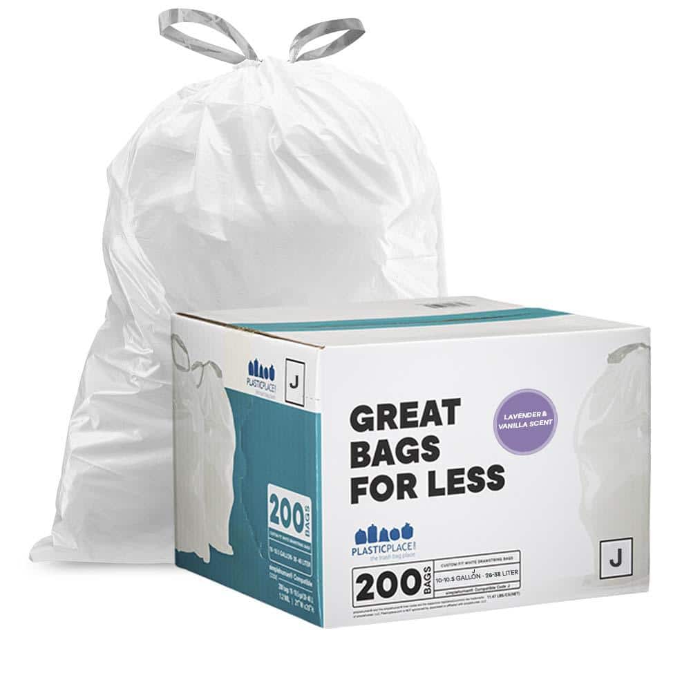 simplehuman Code Q Custom Fit Drawstring Trash Bags, 240 Count, 50-65 Liter / 13-17 Gallon, White