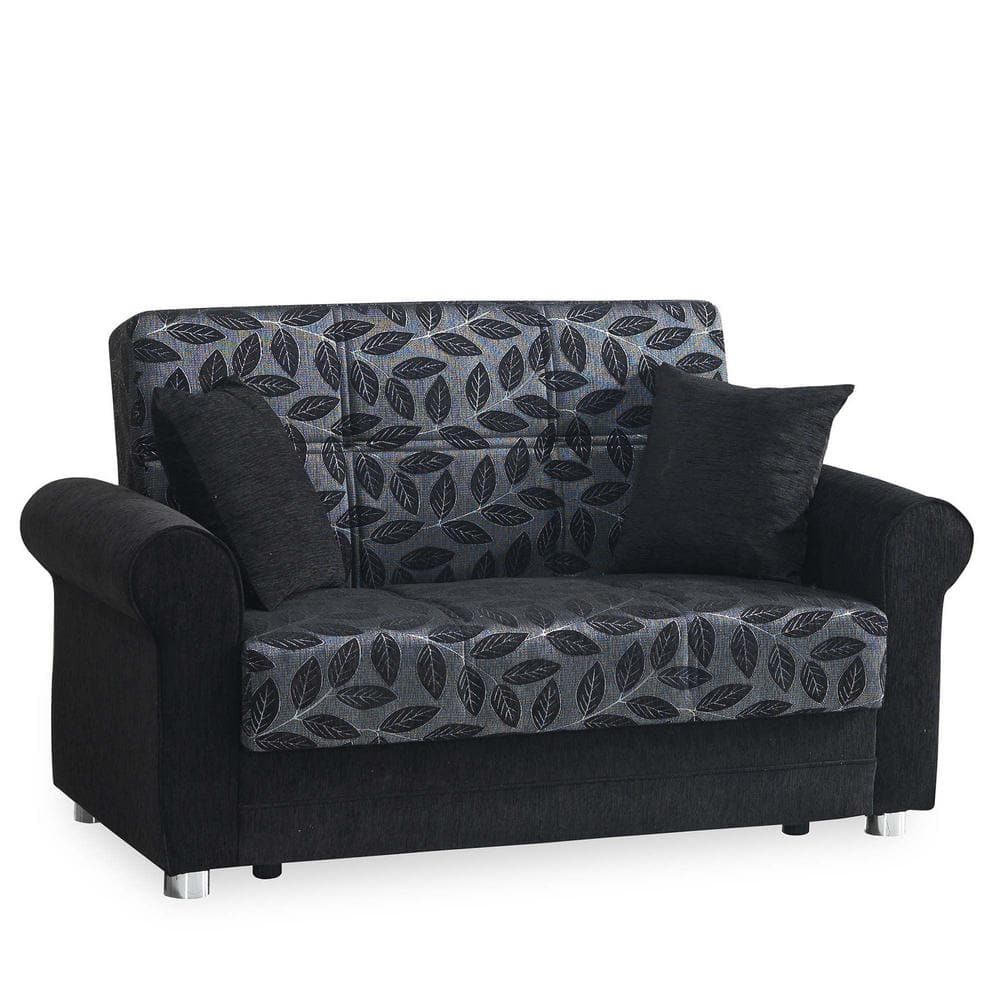 Ottomanson Santiago Collection Convertible 61 In Black Chenille 2   Black Ottomanson Loveseats San Blk Ls 64 1000 