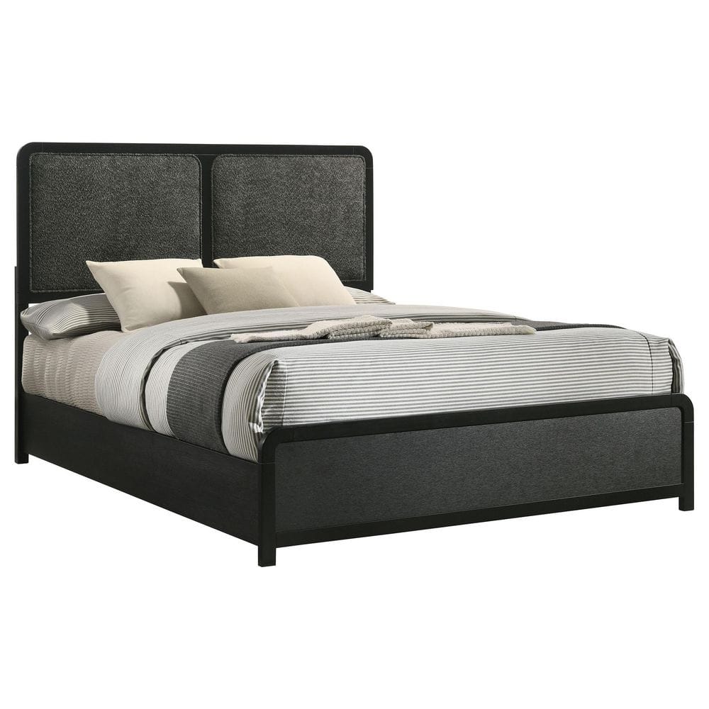 Cavelle Black and Charcoal Wood Frame Queen Upholstered Panel Bed price history on PriceWatchPro