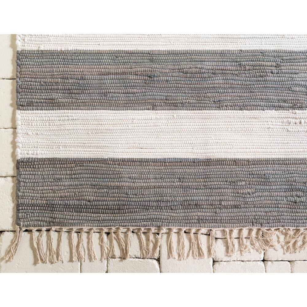Handwoven Striped Chindi Rag Rug in Gray and Cream Cotton