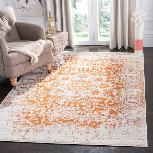 Madison Orange/Ivory 11 ft. x 15 ft. Geometric Border Floral Medallion Area Rug