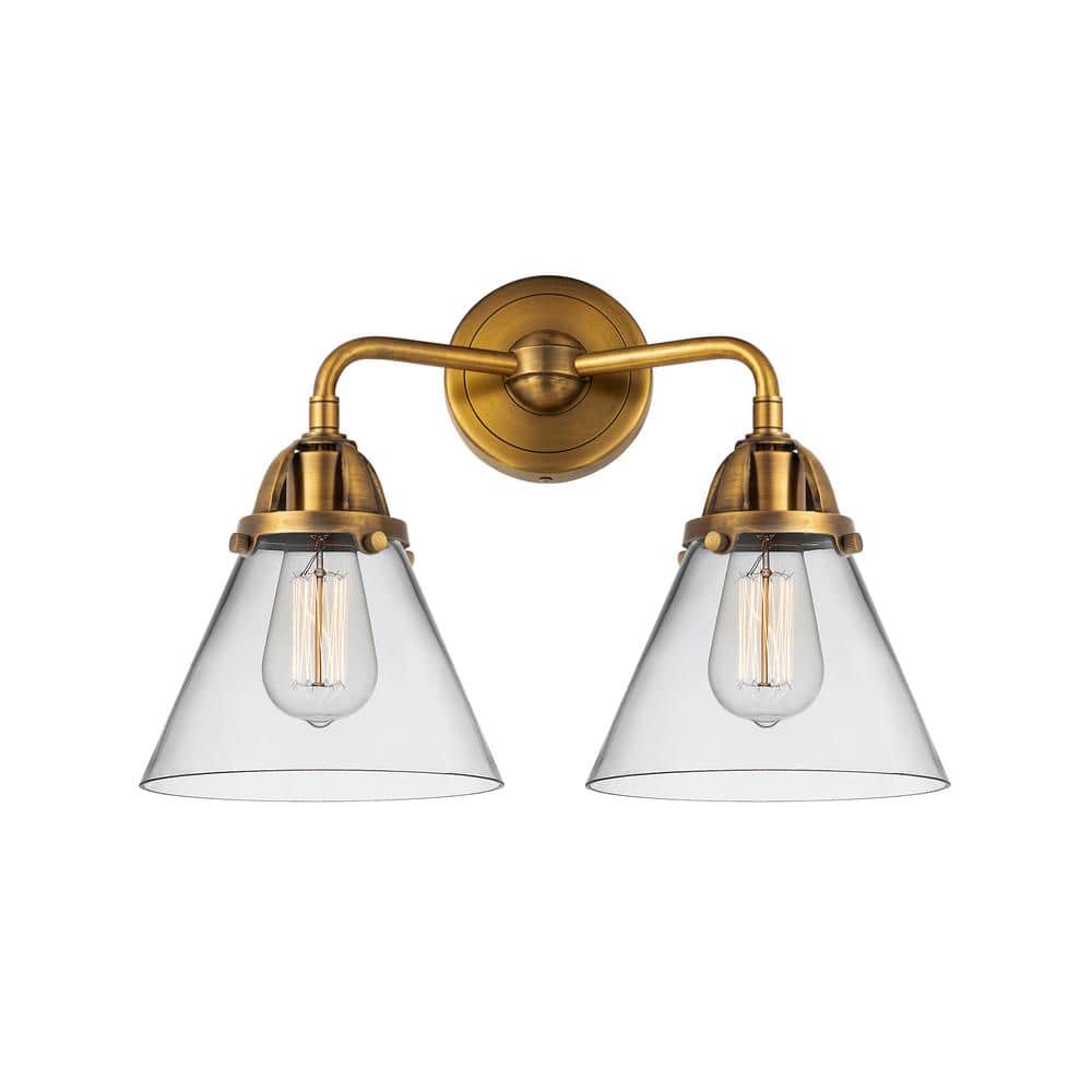 Cone 15.75 in. 2 Light Brushed Brass, Clear Vanity Light with Clear Glass Shade price history on PriceWatchPro