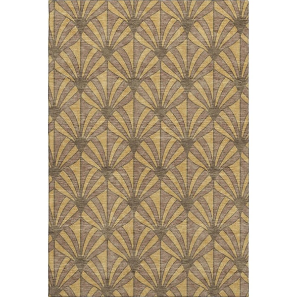 Mayfield Premium Machine Washable Abstract AMF2426 Gold 5 ft. x 7 ft. 6 in. Area Rug