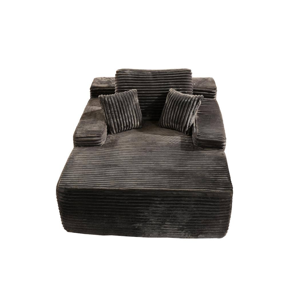 JOJO 67 in. Wide Square Arm Plush Corduroy Modern Rectangle Lazy Sofa Chaise with Pillows in Gray for Living Room