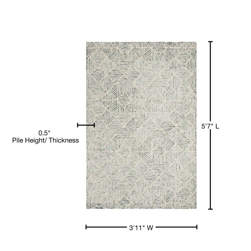 Lush Abstract Light Green Hand-Tufted Wool Area Rug 4' x 6'