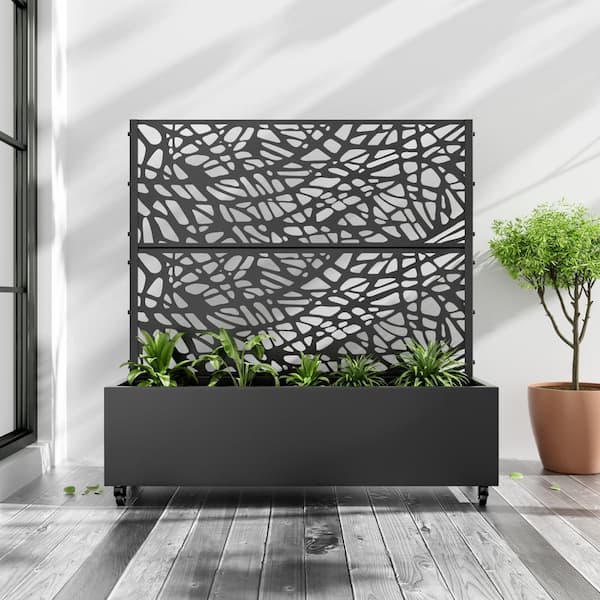 Lirago 47 in. x 47 in. Black Outdoor Metal Privacy Screen Raised Planter Box Wall Decor