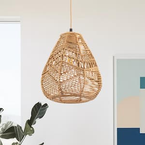 60-Watt 1-Light Brown Shaded Geometric Pendant Light with Rope Shade and No Bulbs Included