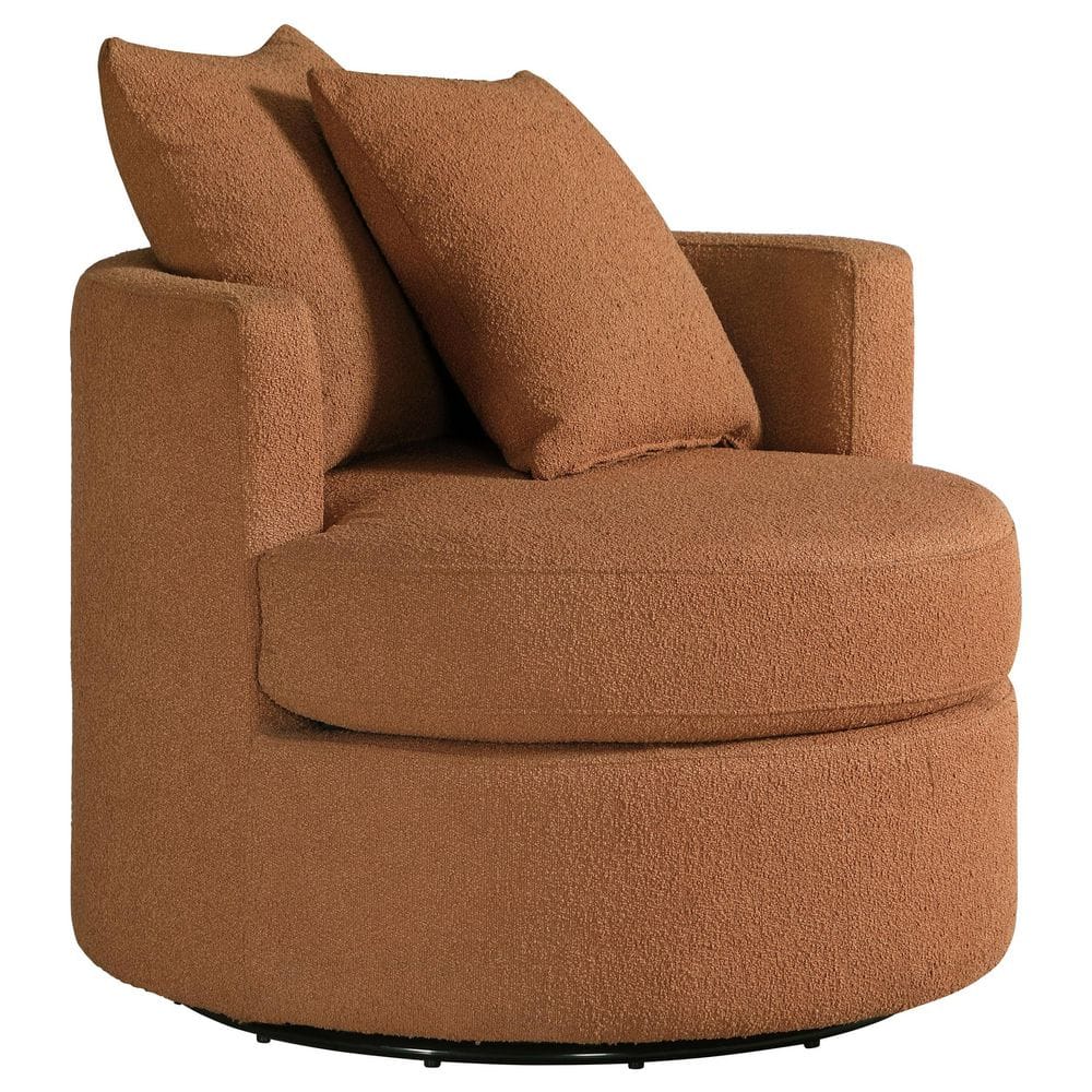 Burnt Orange Boucle Upholstered Swivel Accent Chair