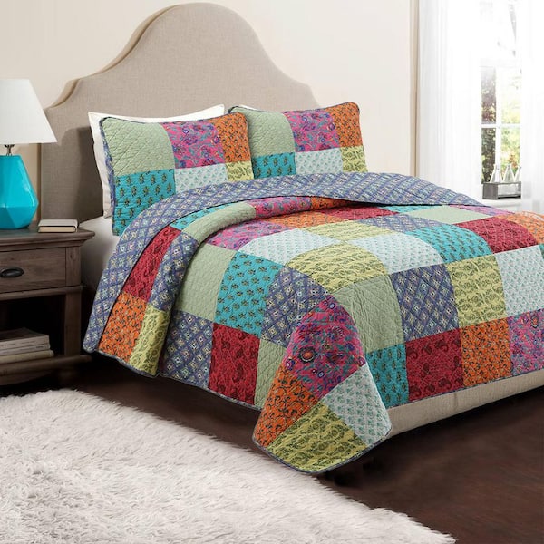 Cozy Line Home Fashions Bright Bold Multi Color Boho Floral 3-Piece ...