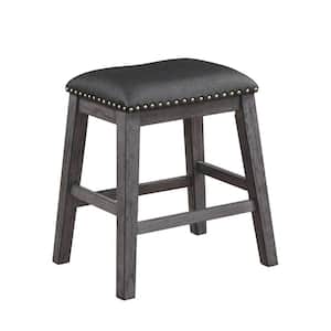 24.5 in. Black and Gray Backless Wood Frame Counter Height Stool with Nail head Trim (Set of 2)