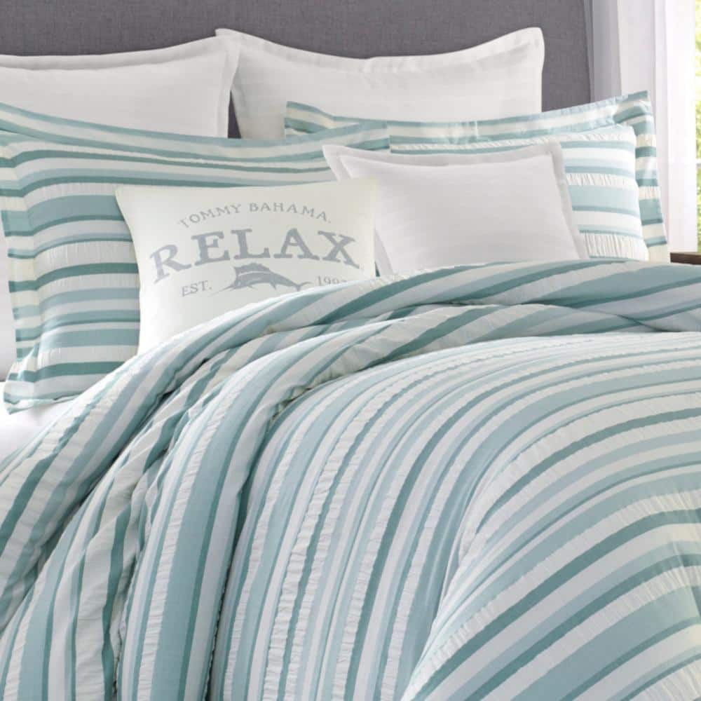 Blue and White Cotton Reversible Full Sham Set