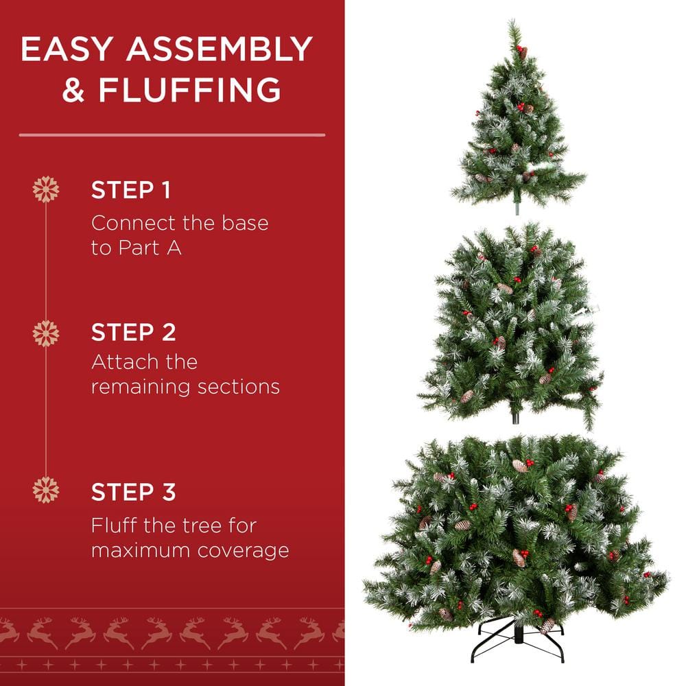 7.5ft Pre-Lit White Flocked Pine Christmas Tree with Lights