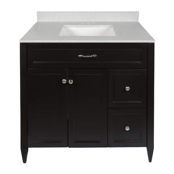Amluxx Verona 37 in. W x 22 in. D Bath Vanity in Espresso with Quartz Stone Vanity Top in Galaxy White with White Basin