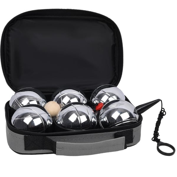 Gray Steel Outdoor Boules Set Large Action Game with 6 Balls