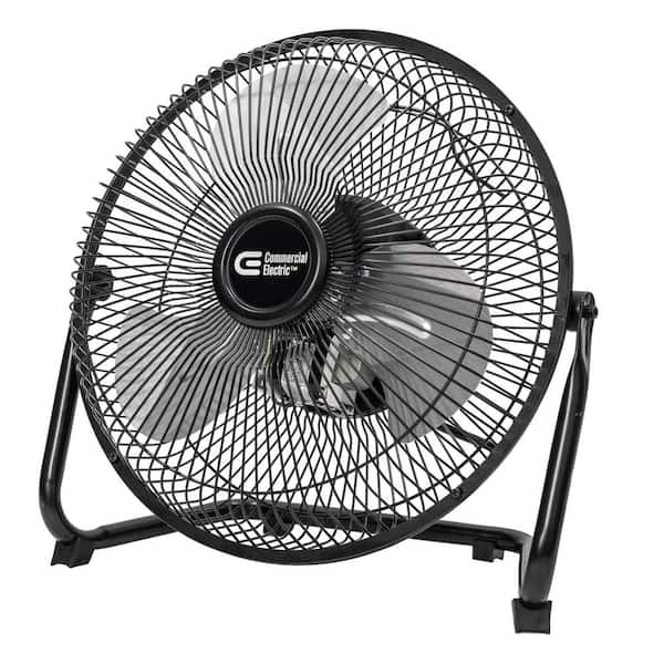 Commercial Electric 9 in. 3-Speed High Velocity Floor Fan in Black With Wall Mount Bracket