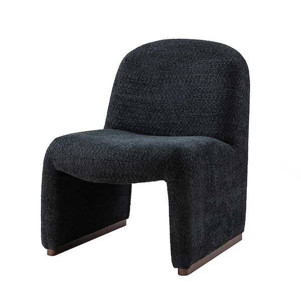 JAYDEN CREATION Placido Modern Black Polyester Side Chair with Arcuate Seat and Walnut Hand-Crafted Finish