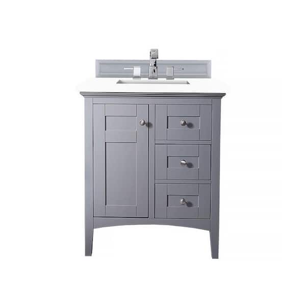 James Martin Vanities Palisades 30 in. W x 23.5 in.D x 35.3 in. H Single Vanity in Silver Gray with Quartz Top in Classic White