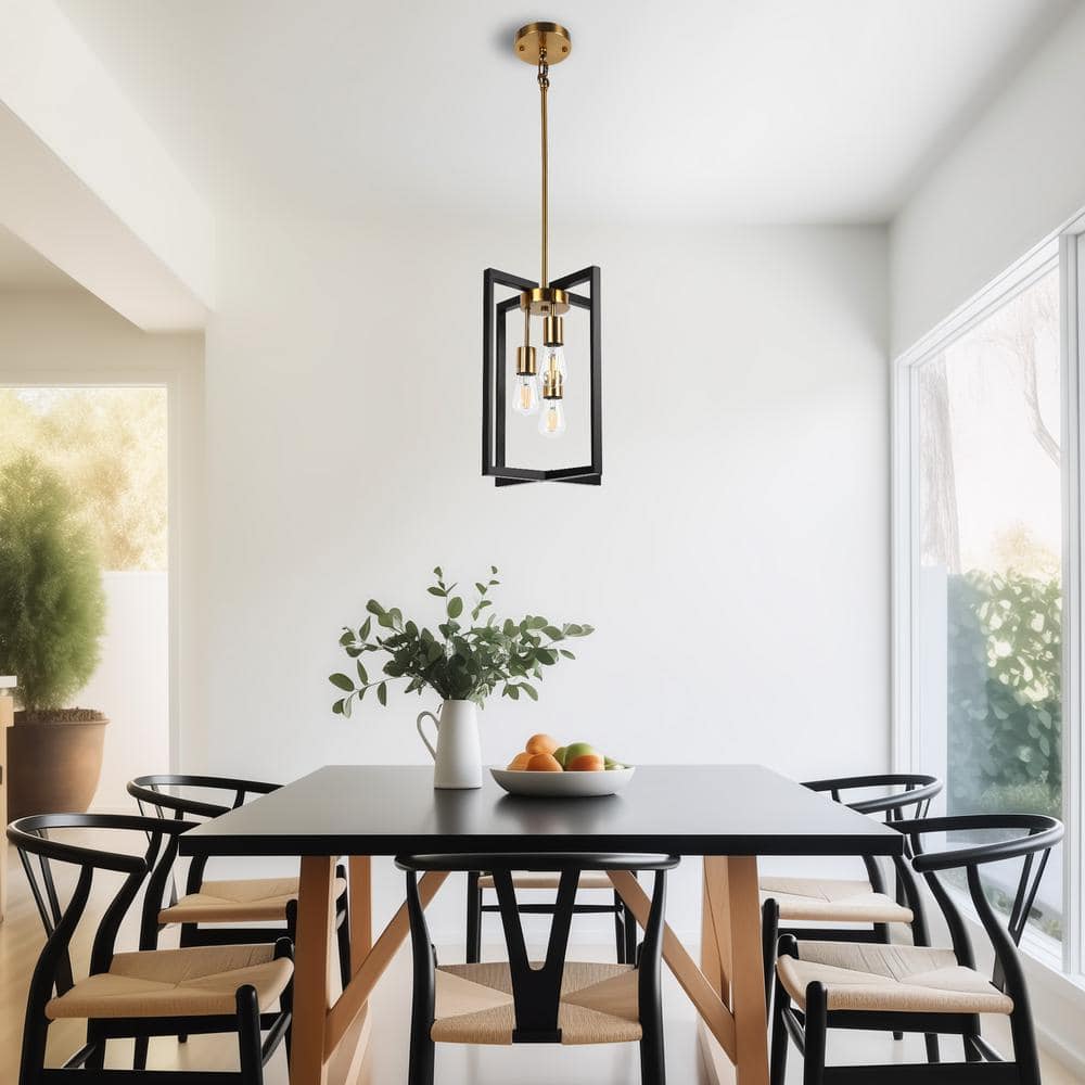 Modern Black and Gold Rectangle Metal Pendant Light
