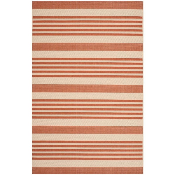 SAFAVIEH Courtyard Terracotta/Beige 4 ft. x 6 ft. Striped Indoor/Outdoor Patio  Area Rug