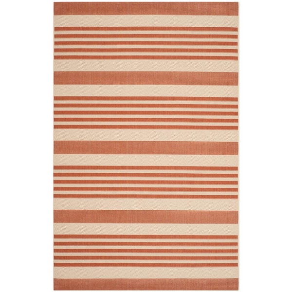 SAFAVIEH Courtyard Terracotta/Beige 5 ft. x 8 ft. Striped Indoor/Outdoor Patio  Area Rug