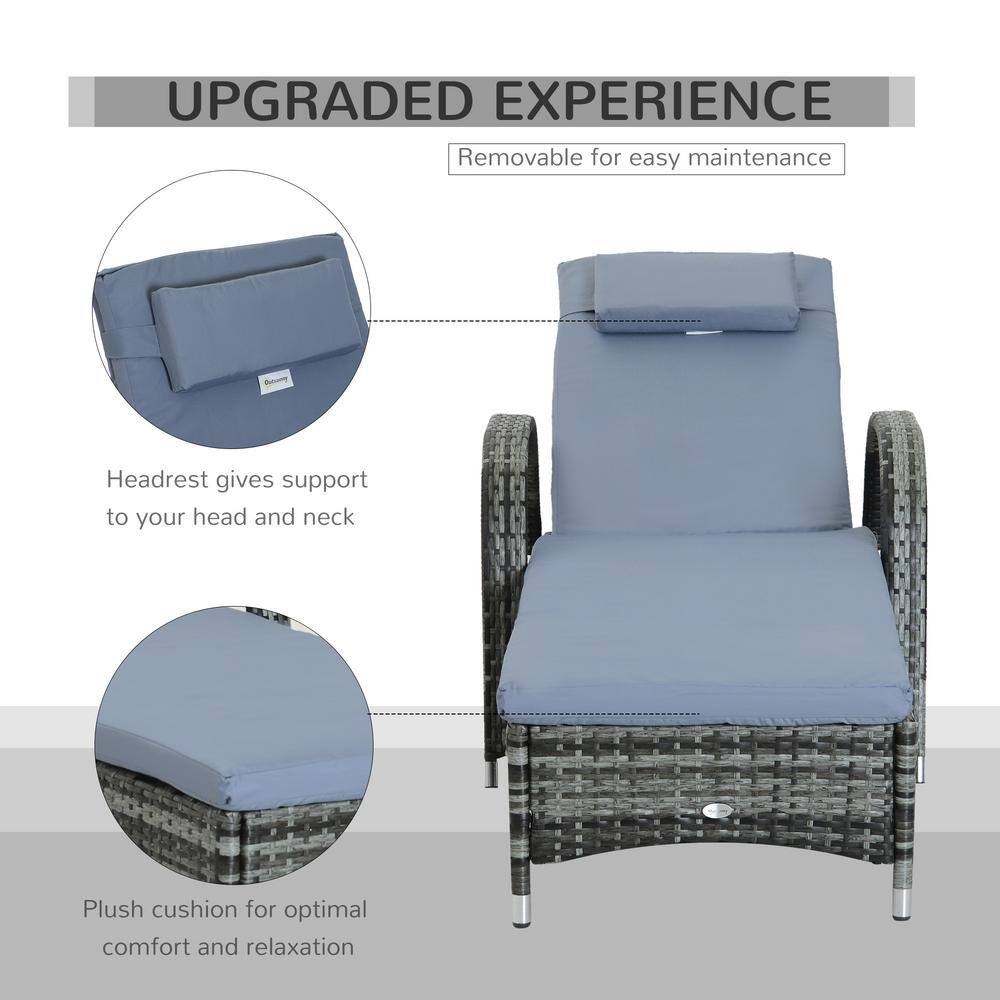 Blue Steel Wicker Chaise Lounge with Cushion and Wheels