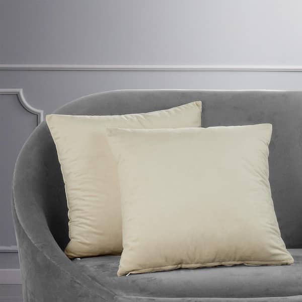Exclusive Fabrics & Furnishings Signature Alabaster Beige Tan Velvet Cushion Cover - 18 in. W x 18 in. L (Pair)