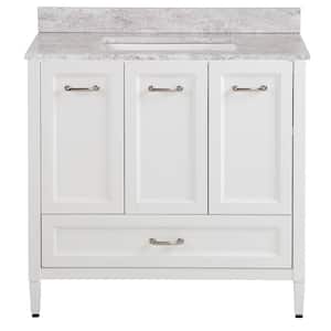 Claxby 37 in. W x 22 in. D Bathroom Vanity in White with Stone Effect Vanity Top in Winter Mist with White Sink