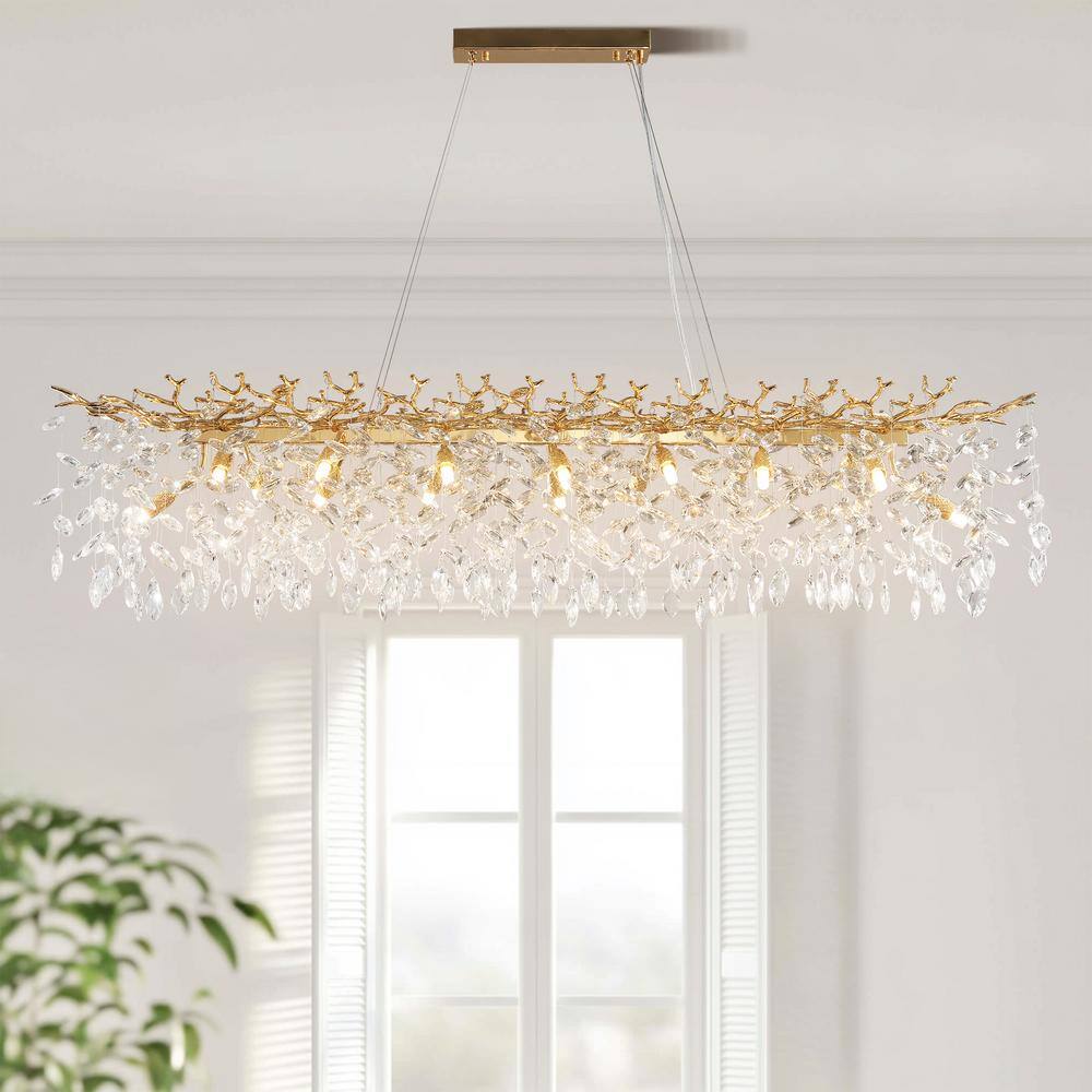 YUYI Modern Chandelier 60 in.16-Lights Gold Luxury Crystal Linear Chandelier for Dinning Room, Kitchen Island, Foyer, Bedroom YXDOE62409 - The Home YUYI Modern Chandelier 60 in.16-Lights Gold Luxury Crystal Linear Chandelier for Dinning Room, Kitchen Island, Foyer, Bedroom YXDOE62409 - The Home