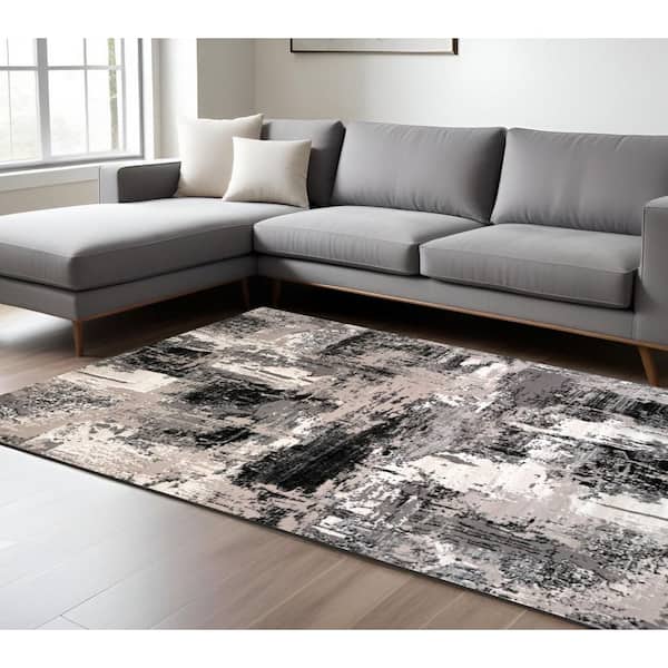 7 ft. x 10 ft. Black Gray and Beige Abstract Area Rug