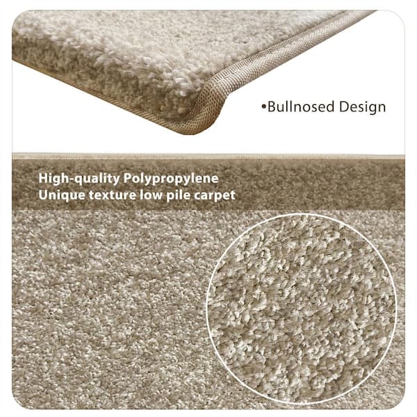 Bullnose Cream Gray 9.5 in. x 30 in. x 1.2 in. Polypropylene Carpet Stair Tread Cover Mats Self Adhensive Set of 12