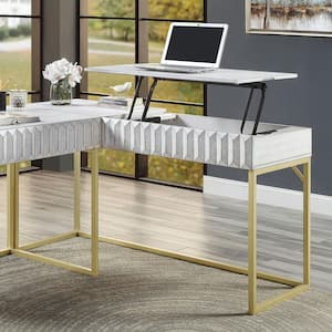 Gotheimer 56.75 in. Rectangular Antique White and Gold Writing Desk with Lift-Top