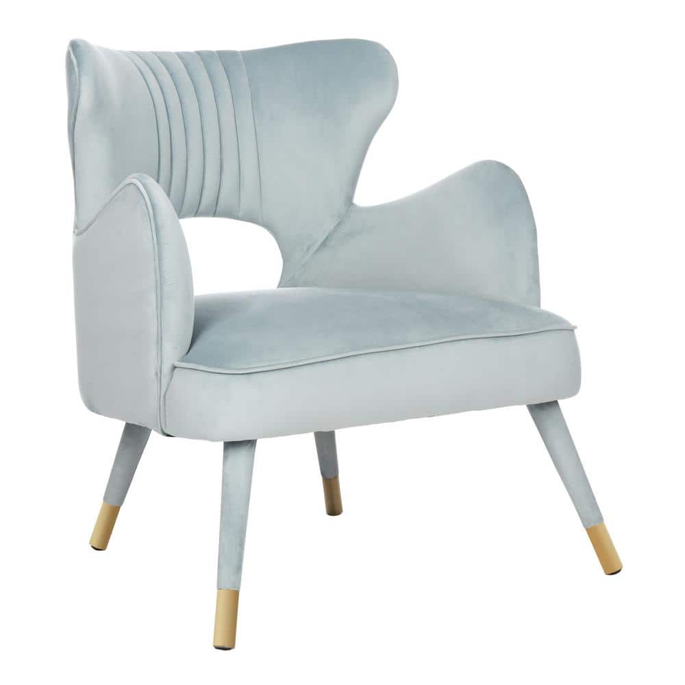 Slate Blue Velvet & Gold Wingback Transitional Accent Chair