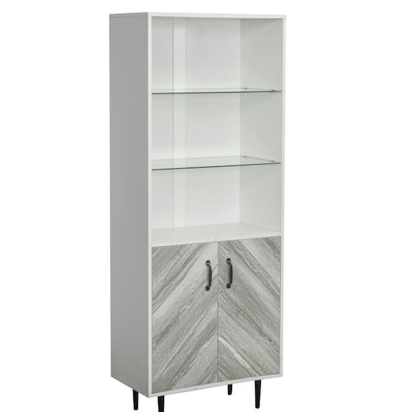 ANBAZAR White Freestanding Sideboard Storage Cabinet with 2-Doors and 3-Open Shelf, Entryway Floor Cabinet