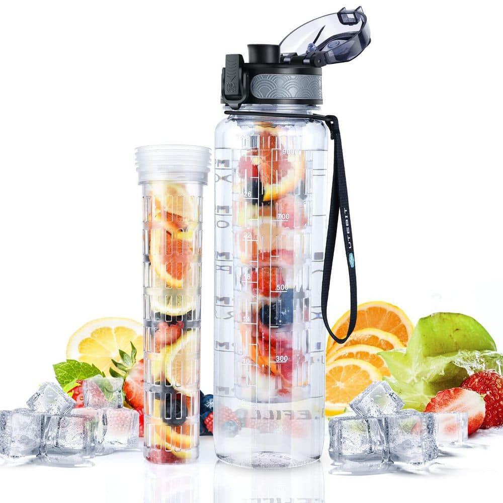 32 oz. Clear Plastic BPA Free Leak Proof Insulated Fruit Infuser Sports Water Bottle for Gym, Camping, Travel (Set of 1) price history on PriceWatchPro