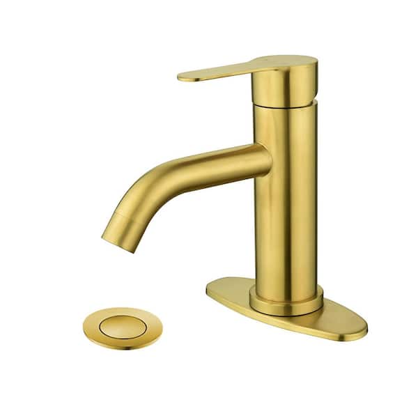 Logmey Single Handle Waterfall Bathroom Vessel Sink Faucet with Pop-Up Drain in Matte Gold