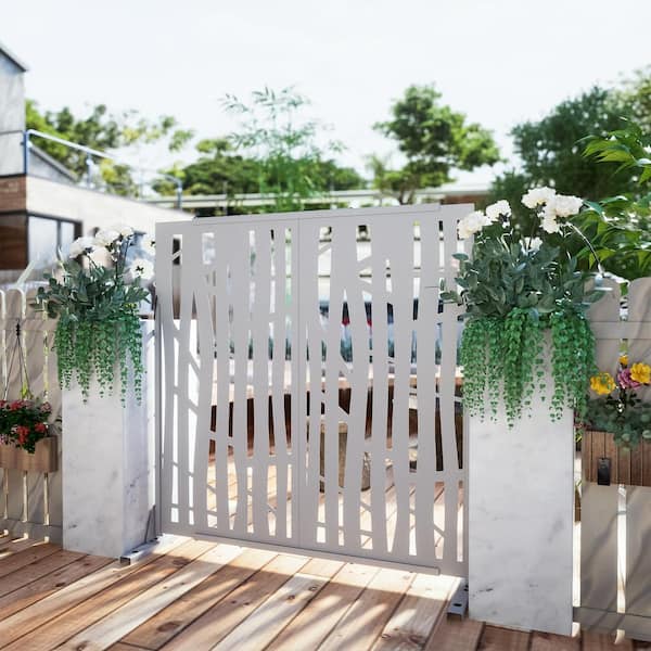 Dovelina 72 in. Galvanized Steel Garden Outdoor Fence Privacy Screen Garden Screen Panels Jungle in White