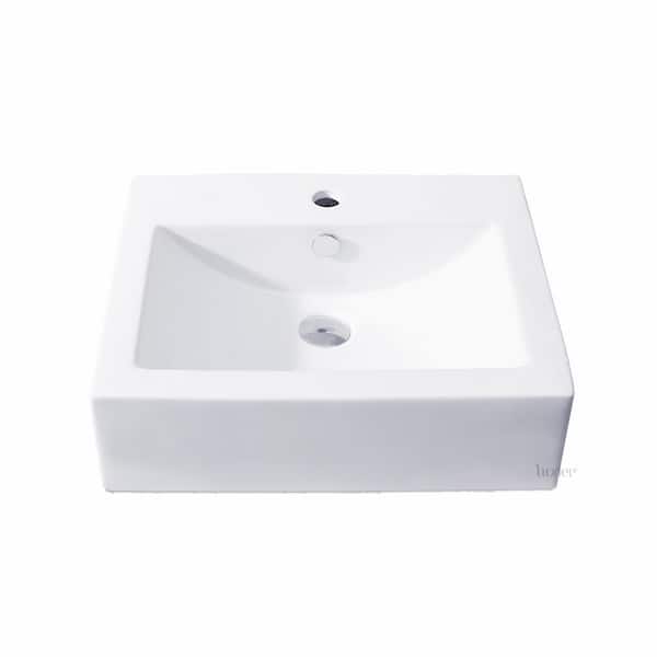LUXIER Rectangular Bathroom Ceramic Vessel Sink Art Basin in White