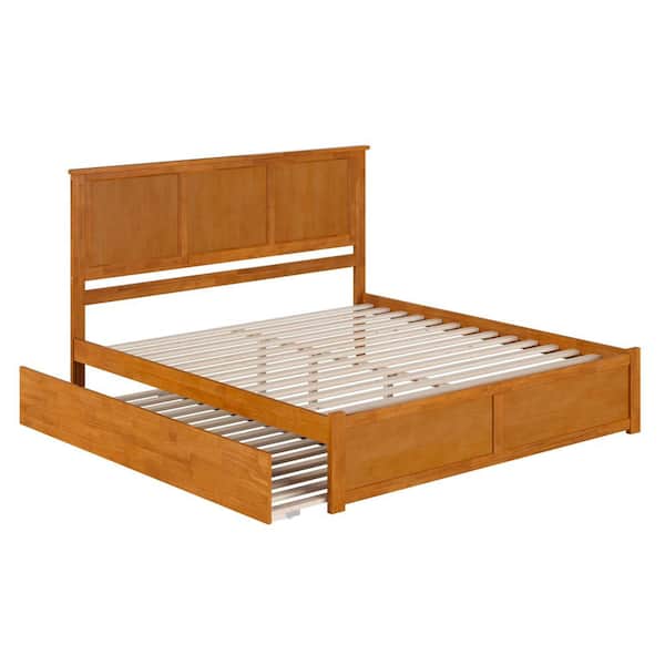 Madison Light Toffee Natural Bronze Solid Wood Frame King Platform Bed with Footboard and Twin XL Trundle