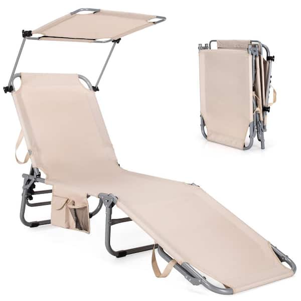 HONEY JOY Foldable Metal Sun Shading Outdoor Chaise Lounge Chair Adjustable Beach Recliner