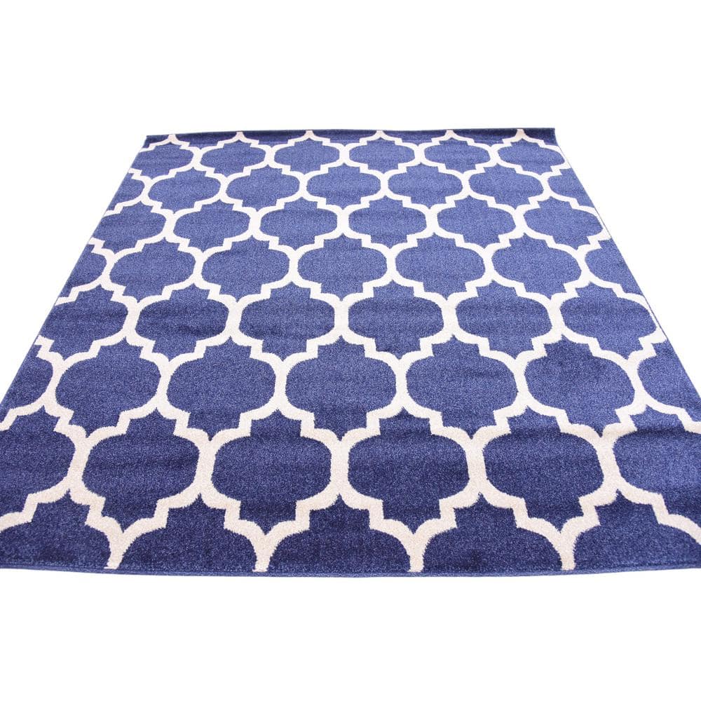Dark Blue Square Reversible Trellis Synthetic Rug