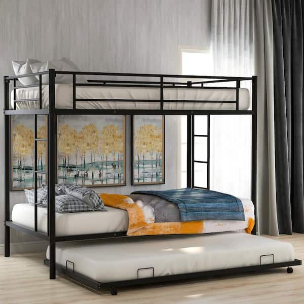 Harper & Bright Designs Black Twin Over Twin Bunk Bed with Trundle