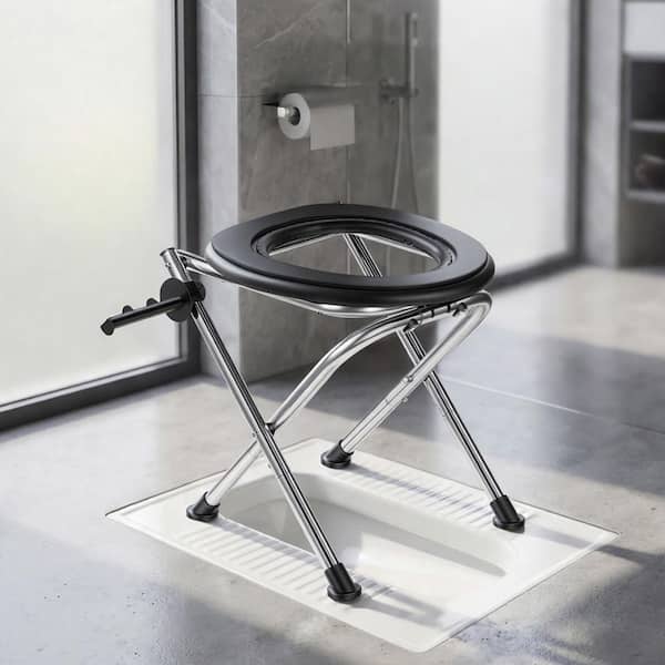 Folding Toilet Frame Non-Electric Waterless Toilet, 350lbs. Capacity, Soft Seat for Adults, RV Travel Road Trips Outdoor
