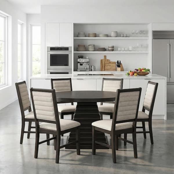 New Classic Furniture Plateau 7-Piece Round Rustic Espresso Wood Top Dining Set Seats 6