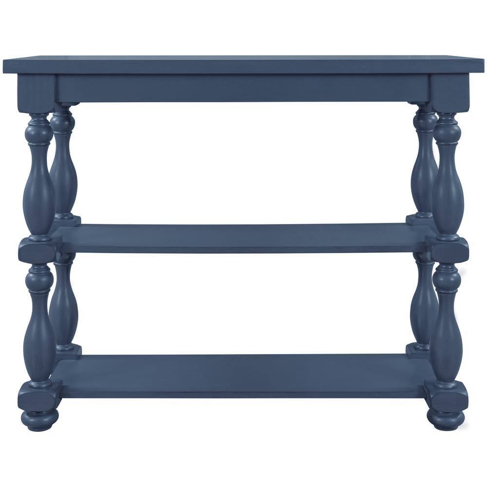 URTR French 39.4 in. Navy Blue Sofa Table, Rectangle Wood 3Tier