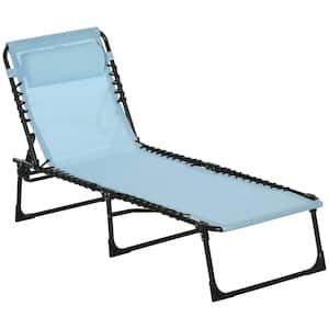 Light Blue 4-Position Steel Outdoor Lounge Chair, Patio Sun Tanning Chair with Pillow